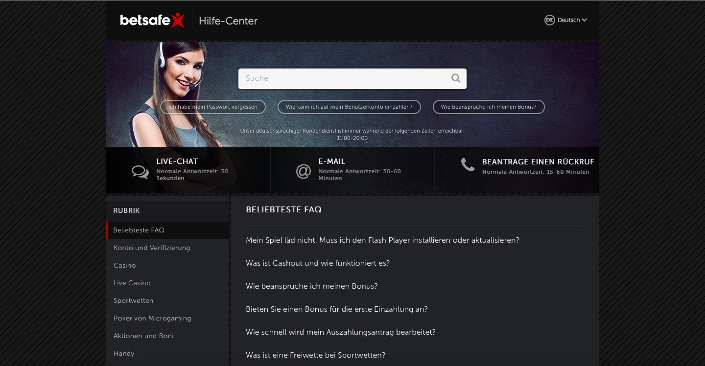 Betsafe Testbericht zum Kundensupport